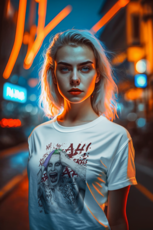 ai generated mockup featuring a woman wearing a round neck t shirt m33257