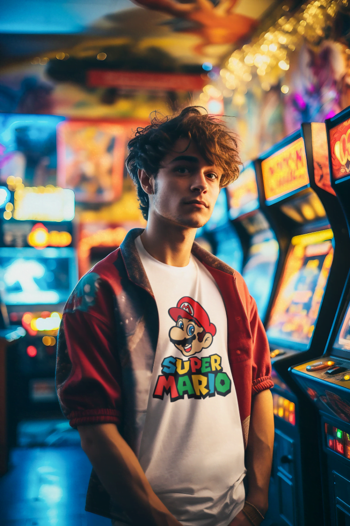 t-shirt-mockup-of-an-ai-created-man-wearing-an-80s-inspired-outfit-in-an-arcade-m37108-Medium.png Tričko s potlačou – Super Mario – Obrázok 1