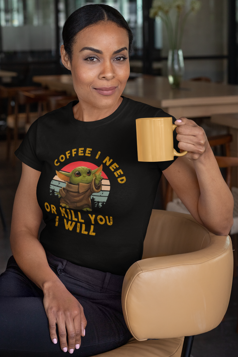 yoda-coffee-i-need-or-4.png Tričko s potlačou – Yoda - Coffee I need or kill you I will – Obrázok 1